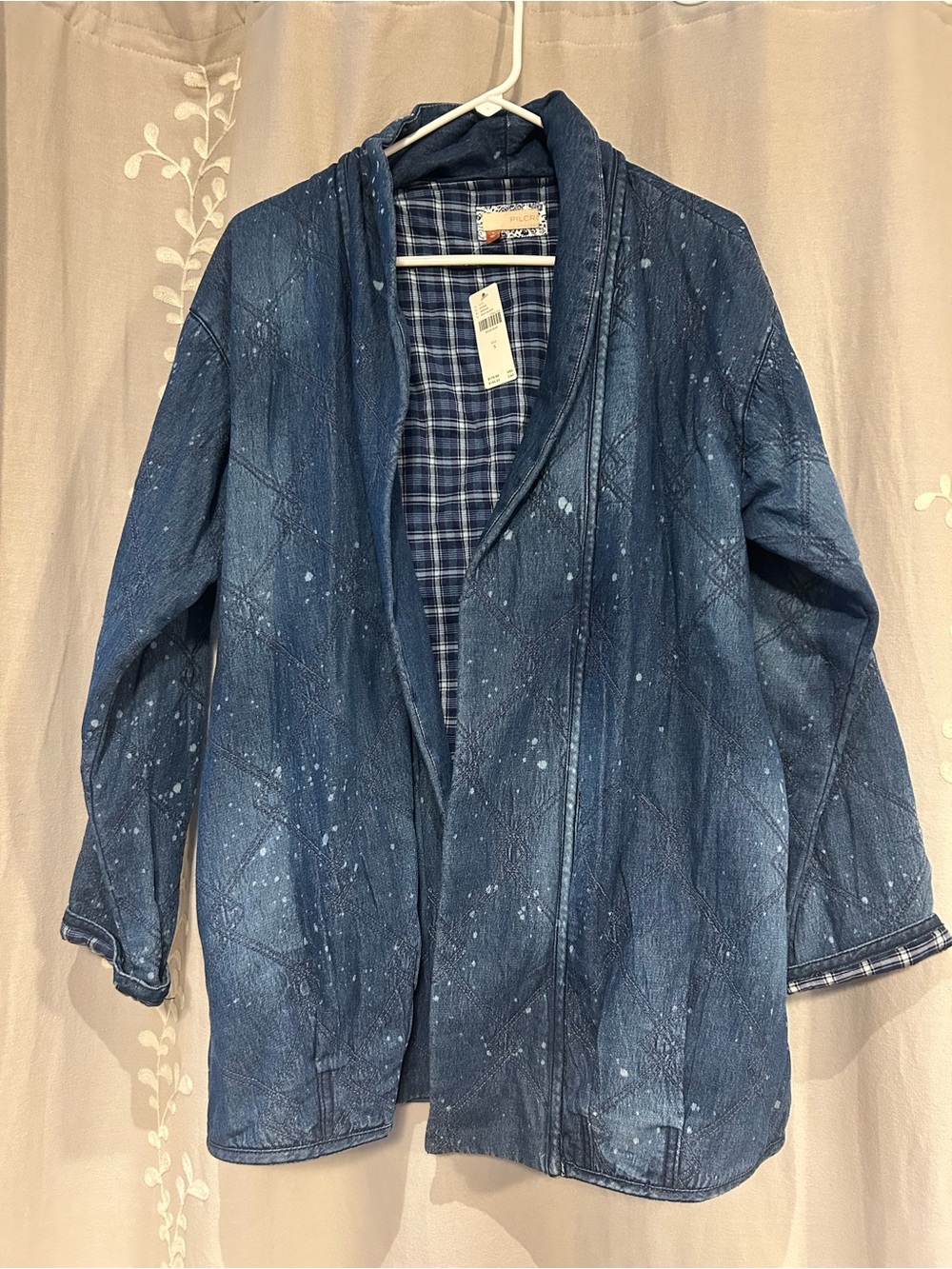 Pilcro Denim Blue Quilted Open-Front Jacket